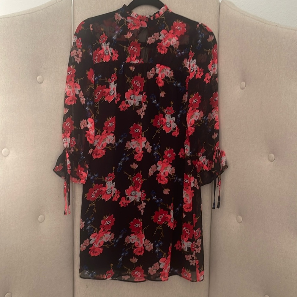 Express Black & Orange Floral Long Sleeve Crew Neck A Line Dress XS